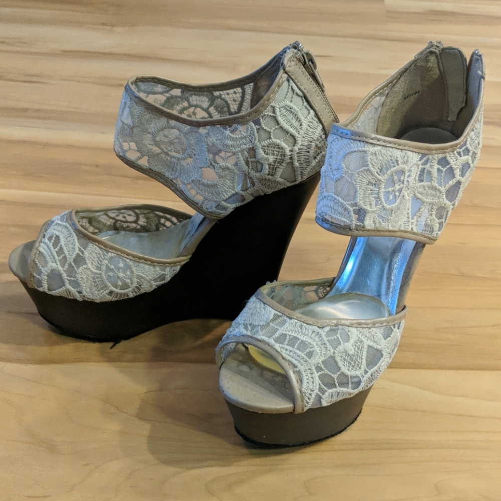 Cream lace wedges